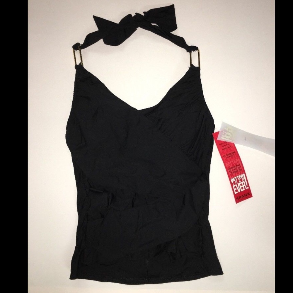 Spanx Tankini Top Sz 10 Black Draped Wire Free NWT